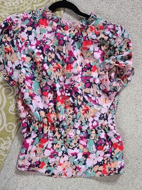 J. Crew Floral Puff-Sleeve Blouse in Pink, Green, Coral